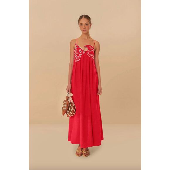 FARM Rio Red Fish Top Maxi Dress Sz XL - Picture 1 of 6